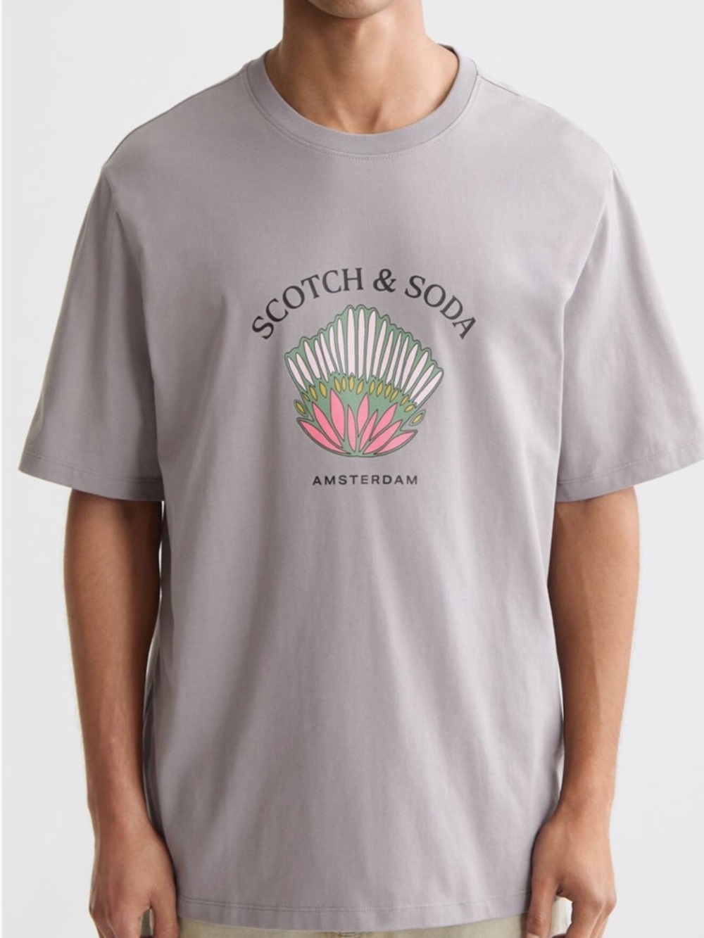 Scotch & Soda Men's Light Amsterdam Gray Logo Graphic T-Shirt